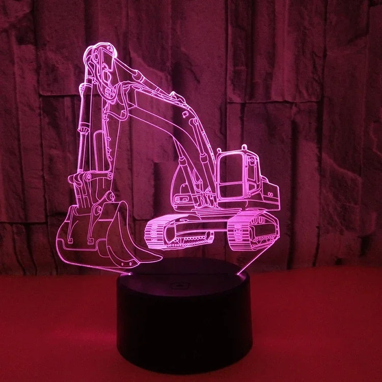 3W Excavator 3D Light Colorful Touch Control Light Creative Small Table Lamp, Touch Switch with Black Base, Touch Switch + Remote Control with Black Base, Touch Switch with Crack Base, Touch Switch + Remote Control with Crack Base