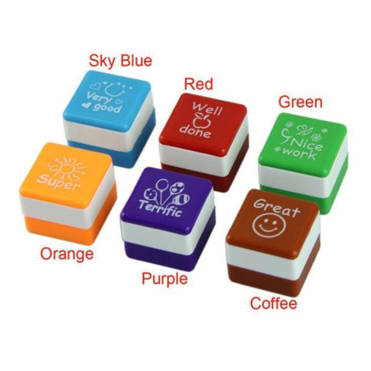 24 PCS / Box Teacher Comments Cartoon Plastic Square Stamps Colorful Pattern Children Toy Stamps, Square Stamps