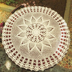 Exquisite Handmade Crochet Hook Flower Garden Mori Cotton Lace Openwork Woven Round Tablecloth, 60cm Diameter