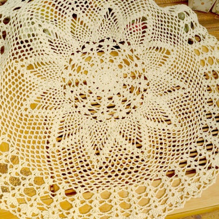 Exquisite Handmade Crochet Hook Flower Garden Mori Cotton Lace Openwork Woven Round Tablecloth, 60cm Diameter