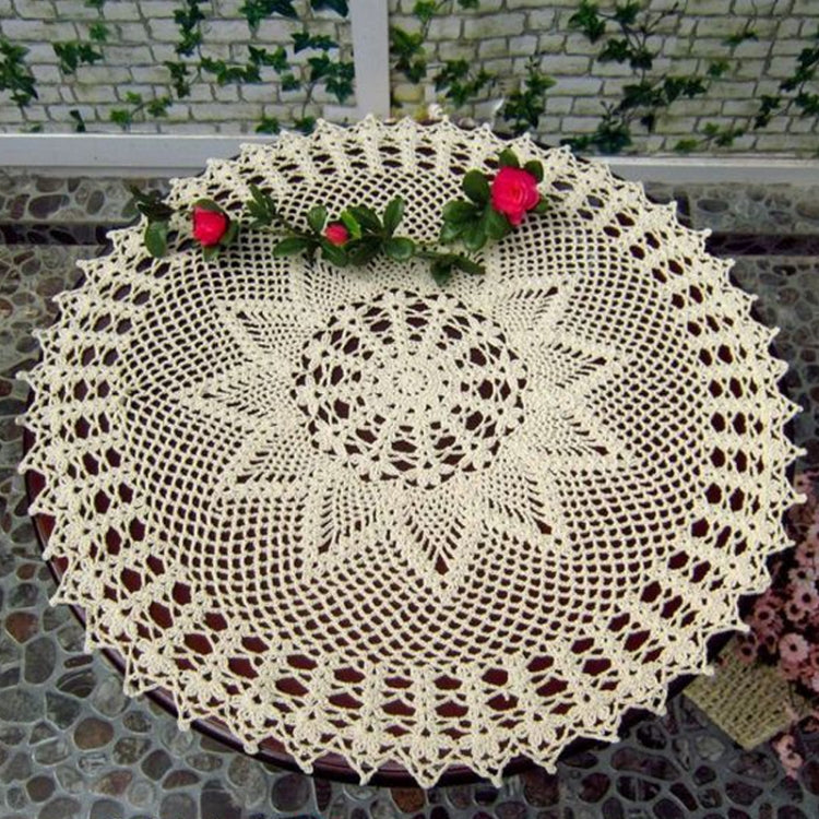 Exquisite Handmade Crochet Hook Flower Garden Mori Cotton Lace Openwork Woven Round Tablecloth, 60cm Diameter