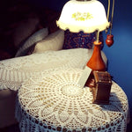 Exquisite Handmade Crochet Hook Flower Garden Mori Cotton Lace Openwork Woven Round Tablecloth, 60cm Diameter