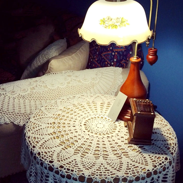 Exquisite Handmade Crochet Hook Flower Garden Mori Cotton Lace Openwork Woven Round Tablecloth, 60cm Diameter