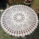Exquisite Handmade Crochet Hook Flower Garden Mori Cotton Lace Openwork Woven Round Tablecloth, 60cm Diameter
