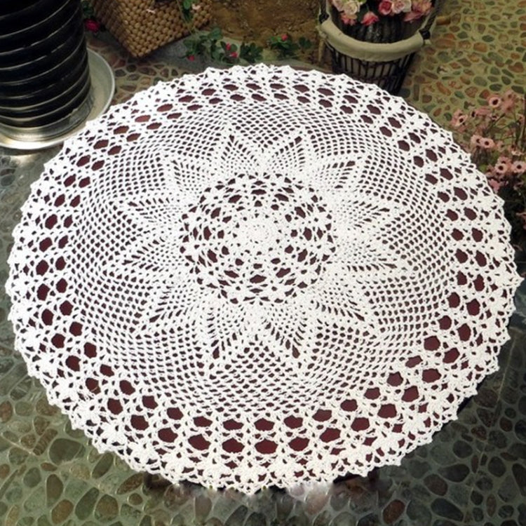 Exquisite Handmade Crochet Hook Flower Garden Mori Cotton Lace Openwork Woven Round Tablecloth, 60cm Diameter