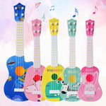 Small Simulation Musical Instrument Mini Four Strings Playable Ukulele Early Childhood Education Music Toy, Pink Rabbit, Light Blue Zebra, Pink Giraffe, Yellow Dinosaur