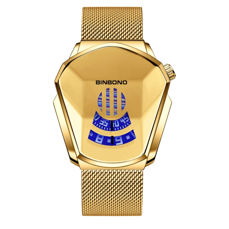 BINBOND Locomotive Concept Watch Men Live Black Technology Watch, Gold Net Belt Full Gold Blue Face, Gold Net Belt Full Gold Gold Face, Black Net Belt Black Steel Blue Face, Black Net Belt Black Steel White Face, White Net Belt White Steel Blue Face   ...