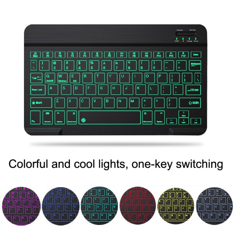 مجموعة لوحة مفاتيح وفأرة بلوتوث مضيئة RGB ملونة بحجم 10 إنش للهاتف المحمول / الجهاز اللوحي، أسود، أبيض