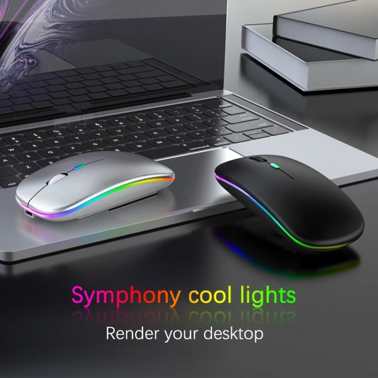 مجموعة لوحة مفاتيح وفأرة بلوتوث مضيئة RGB ملونة بحجم 10 إنش للهاتف المحمول / الجهاز اللوحي، أسود، أبيض