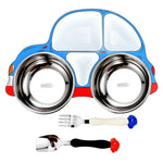 304 Stainless Steel Children Car Dinner Plate, Blue, Blue (removable and washable)