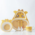 Bamboo Fiber Children Tableware Set Household Cute Cartoon Baby Food Supplement Plate Set, 040 Giraffe, 041 Cow, 042 Lion, 043 Monkey, 044 Panda, 045 Frog