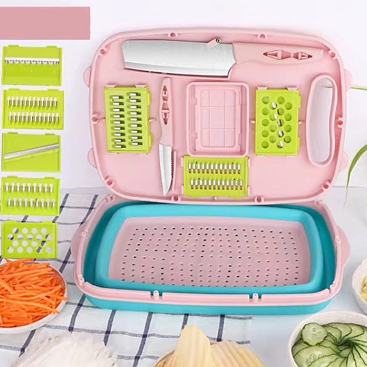لوح تقطيع قابل للطي 9 في 1 بلاستيكي متعدد الوظائف، لوح تقطيع منزلي مضاد للبكتيريا والعفن، مجموعة سكاكين تقطيع للمطبخ