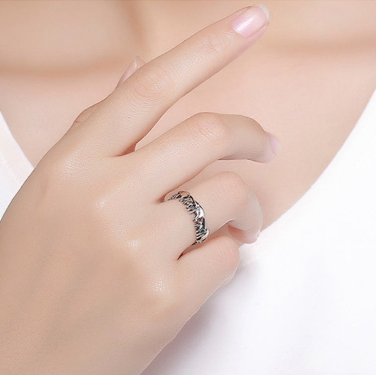 S925 Sterling Silver Ring Elephant Family Vintage Inlaid Ring, 6 US Size, 7 US Size, 8 US Size, 9 US Size