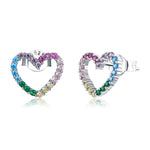 أقراط قوس قزح فضة استرلينية S925 على شكل قلب مرصعة بالزركون، إكسسوارات للبنات، SCE891
