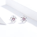 Sterling Silver Flower Earrings S925 Temperament Simple Zircon Earrings, SCE784