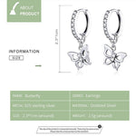 Butterfly S925 Sterling Silver Earrings Hollow Zircon Earrings, SCE833