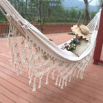 Tassel Hammock Double Canvas Hammock Outdoor Indoor Photography Props, 200x150cm White, 200x150cm Black, 240x150cm White