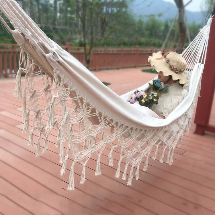 Tassel Hammock Double Canvas Hammock Outdoor Indoor Photography Props, 200x150cm White, 200x150cm Black, 240x150cm White