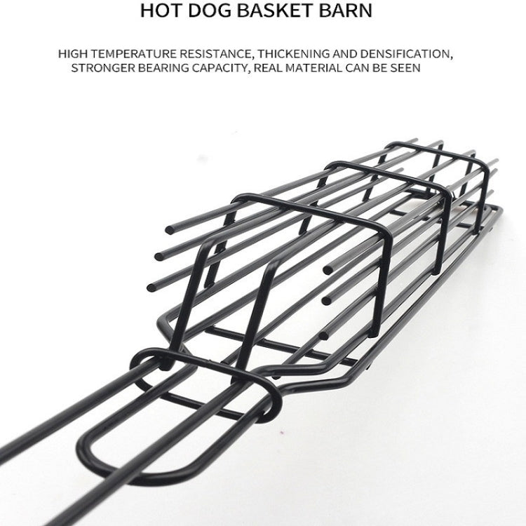 2 PCS Hot Dog Barbecue Cage Sausage Barbecue Clip Barbecue Clip Mesh Wooden Handle Barbecue Mesh Rack, Wood color, Red
