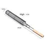 2 PCS Hot Dog Barbecue Cage Sausage Barbecue Clip Barbecue Clip Mesh Wooden Handle Barbecue Mesh Rack, Wood color, Red