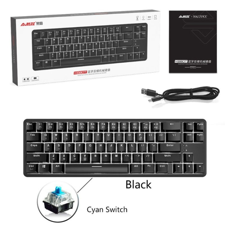 Ajazz K680T Mini USB Wired Dual-mode Charging 68-keys Laptop Bluetooth Mechanical Keyboard, Cable Length: 1.6m, Green Shaft, Black Shaft, Tea Shaft
