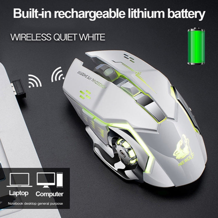 ماوس ألعاب ميكانيكي لاسلكي FREEDOM-WOLF X8 بدقة 2400 DPI مع 6 أزرار وشحن لاسلكي وصامت ومضيء، X8 أسود، X8 رمادي معدني، X8 أسود نجمي