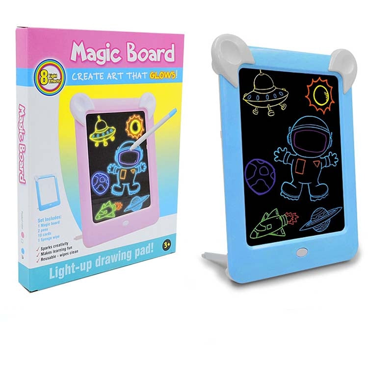 LED Luminous Drawing Board Electronic Fluorescent Writing Board Children Light Painting Message Board, Blue, Pink