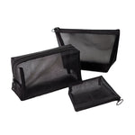 Black Transparent Mesh Cosmetic Bag Three-piece Large Capacity Travel Cosmetic Storage Bag, Three-piece Storage Bag