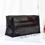 Black Transparent Mesh Cosmetic Bag Three-piece Large Capacity Travel Cosmetic Storage Bag, Three-piece Storage Bag