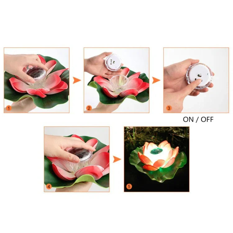 Solar Outdoor Waterproof Floating Light Garden Courtyard Lotus Light, Pink, Light Yellow, White, Purple, Red