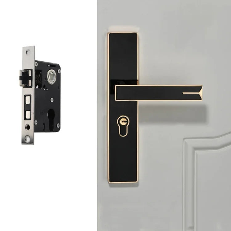 Mute Strong Magnetic Aluminum Alloy Interior Door Lock Door Bedroom Hardware Handle Lock, Black Gold Small 50 Lock Body, Black Silver Small 50 Lock Body