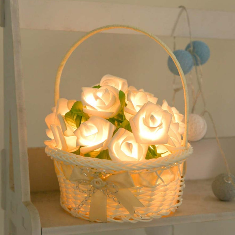 Rose Flower Battery Powered Fairy Lights Wedding Home Birthday Party Garland Decor String Lamp, Warm White, White Light
