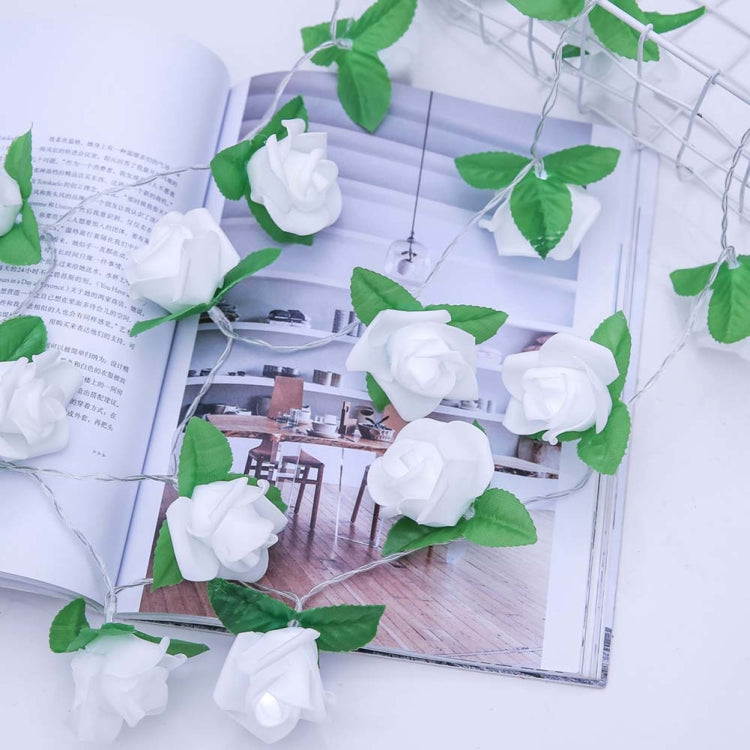 Rose Flower Battery Powered Fairy Lights Wedding Home Birthday Party Garland Decor String Lamp, Warm White, White Light