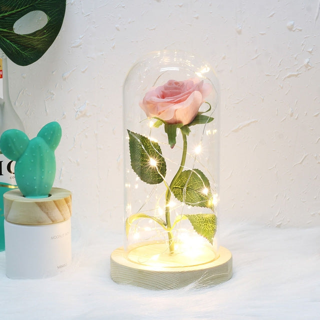 Simulation Roses Lights Glass Cover Decorations Crafts Valentines Day Gifts