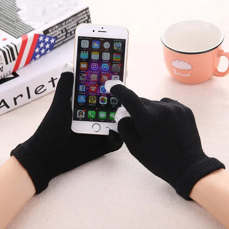 Winter Touch Screen Gloves Women Men Warm Stretch Knit Mittens Imitation Wool Thicken Full Finger Gloves, White, Grey, Black, Yellow, Navy Blue, Kids White, Kids Black, A-Navy Blue, A-Black, A-White, A-Grey, B-Grey, B-Blue, C-Yellow, C-Blue, C-Purple  ...