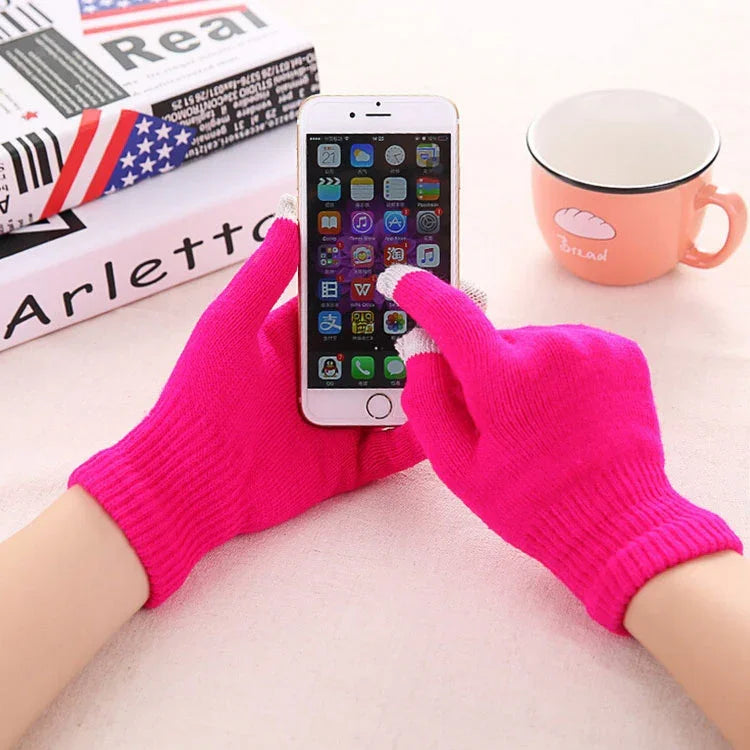 Winter Touch Screen Gloves Women Men Warm Stretch Knit Mittens Imitation Wool Thicken Full Finger Gloves, White, Grey, Black, Yellow, Navy Blue, Kids White, Kids Black, A-Navy Blue, A-Black, A-White, A-Grey, B-Grey, B-Blue, C-Yellow, C-Blue, C-Purple  ...