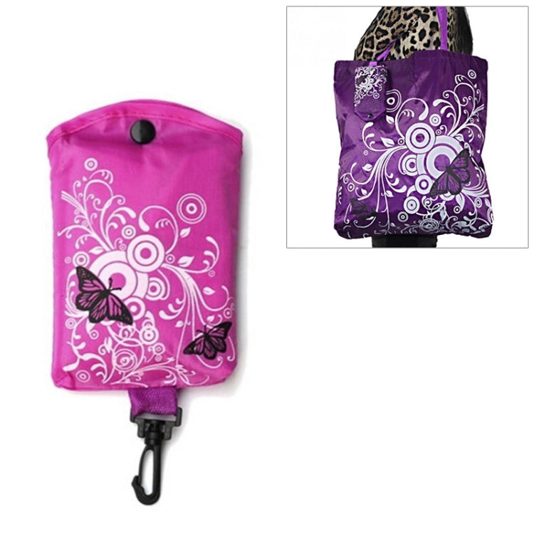 Foldable Shopping Bag Butterfly Flower Oxford Fabric Shoulder Bag Reusable Tote Bag, purple, coffee, red, rose red, purple red, sapphire blue, sky blue, orange, black