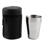 4 in 1 Outdoor Mini Stainless Steel Cup Hiking Camping Travel Portable Drinking Water Cup Set Leather Cup, 30ML