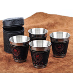 4 in 1 70ml Outdoor Camping Tableware Travel Cups Set Picnic Supplies Stainless Steel Wine Beer Cup Whiskey Mugs PU Leather