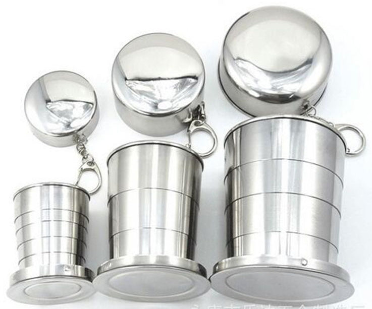 Stainless Steel Camping Folding Cup Traveling Outdoor Camping Hiking Mug Portable Collapsible Cup, S 60ML, M 150ML, L 250ML