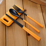 3 in 1 ABS Folding Dinnerware Cutlery Fork Chopsticks Set with Storage Box Outdoor Camping Hiking Traveling Tableware Set