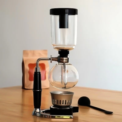 Classic Siphon Coffee Pot Black Handle Glass Syphon Pot for 5 People, Size:37.5x11.3cm, Coffee Pot with Handle