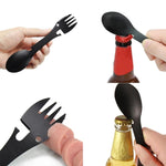 2 PCS  5 in 1 Multi-functional Outdoor Tools Stainless Steel Camping Survival EDC Kit Practical Fork Knife Spoon Bottle/Can Opener