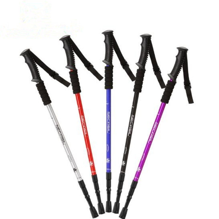 NECASIL Three-section Aluminum Alloy Straight Handle Retractable Trekking Trekking Pole, Three-section (Black), Three-section (Red), Three-section (Blue), Three-section (Silver), Three-section (Purple), Three-section (Gold)