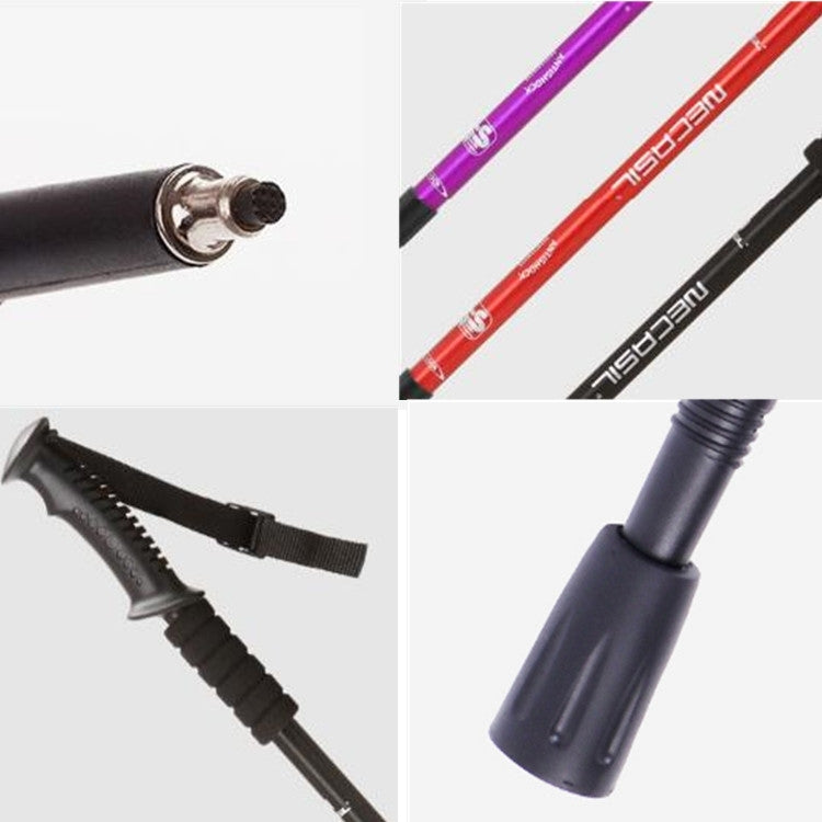 NECASIL Three-section Aluminum Alloy Straight Handle Retractable Trekking Trekking Pole, Three-section (Black), Three-section (Red), Three-section (Blue), Three-section (Silver), Three-section (Purple), Three-section (Gold)