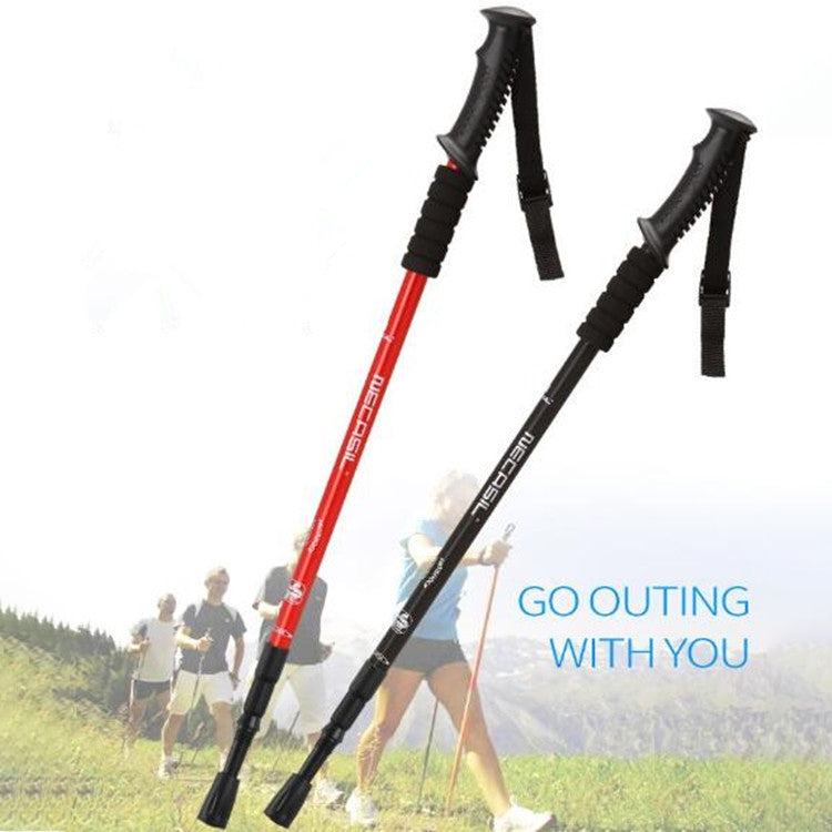 NECASIL Three-section Aluminum Alloy Straight Handle Retractable Trekking Trekking Pole, Three-section (Black), Three-section (Red), Three-section (Blue), Three-section (Silver), Three-section (Purple), Three-section (Gold)