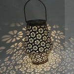 Outdoor Solar Wrought Iron Lantern Garden Decoration Light LED Pendant Lamp, Chrysanthemum Lantern