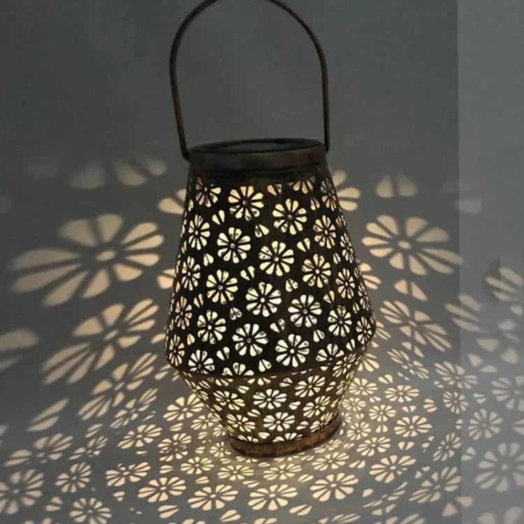 Outdoor Solar Wrought Iron Lantern Garden Decoration Light LED Pendant Lamp, Chrysanthemum Lantern