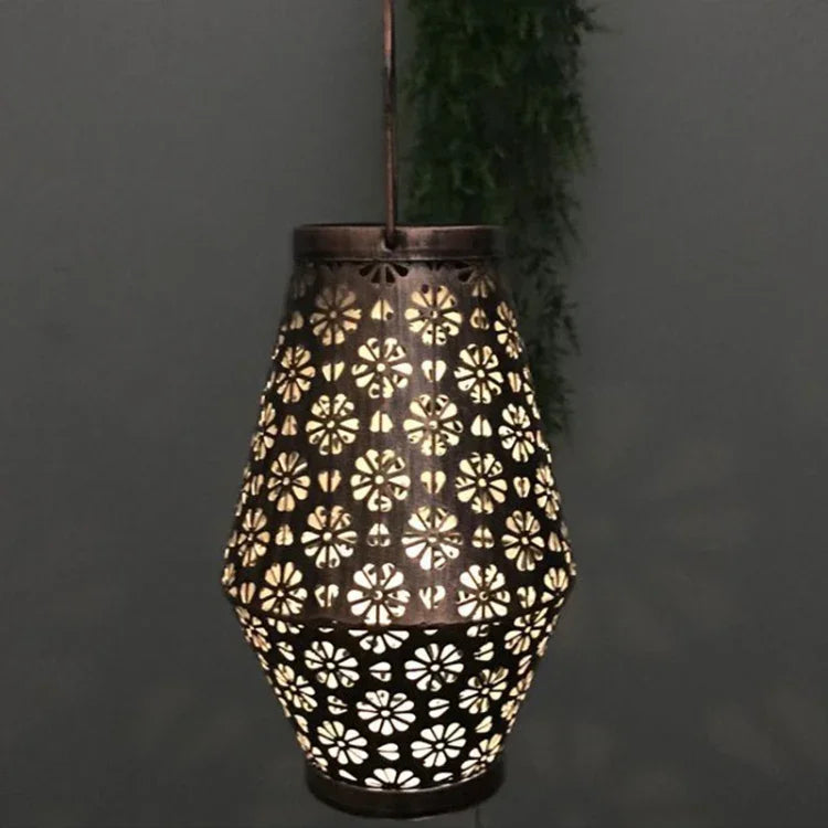 Outdoor Solar Wrought Iron Lantern Garden Decoration Light LED Pendant Lamp, Chrysanthemum Lantern