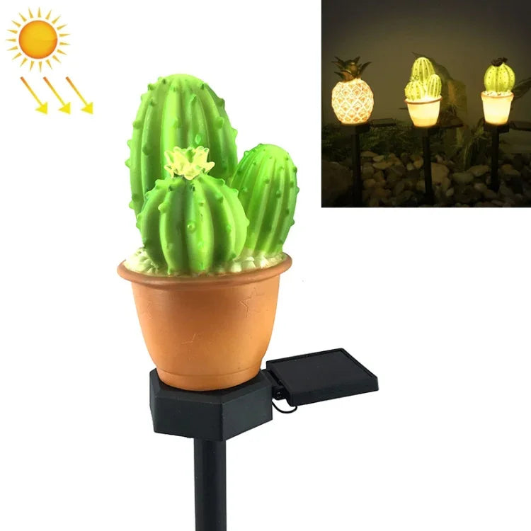 Solar Outdoor Simulation Potted Plants Landscape Lamp LED Courtyard Lawn Light, Three Head Cactus, Single Head Cactus, Pineapple